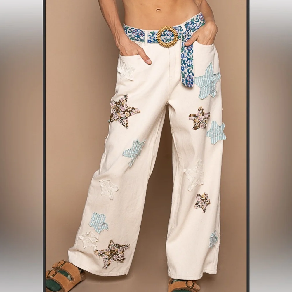 POL Blush Pink Wide-Leg Star Appliqué Pants - Picture 4 of 8